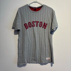 Boston Red Sox MLB Mitchell & Ness Vintage Pinstripes Gray T Shirt Large